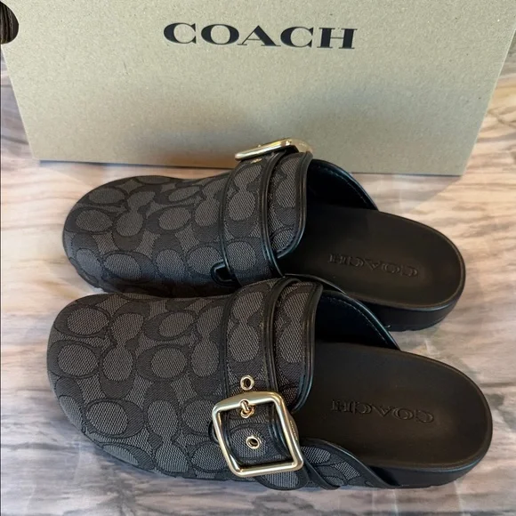 NWT COACH Women's Signature Jacquard Round Toe Archival Buckle Clogs - Picture 3 of 12